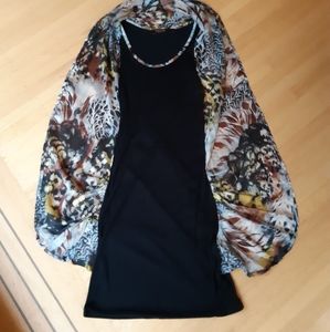 Bodycon dress with attached silk scarf